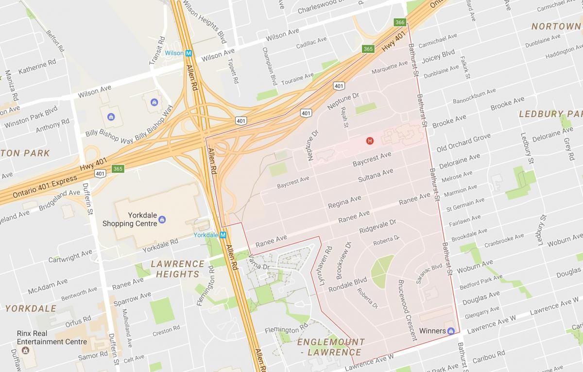 Kaart van Lawrence Manor buurt van Toronto