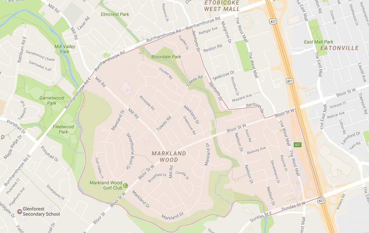 Kaart van het Markland Hout buurt van Toronto