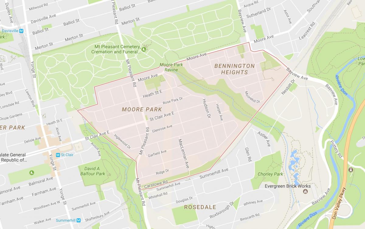 Kaart van Moore Park in Toronto
