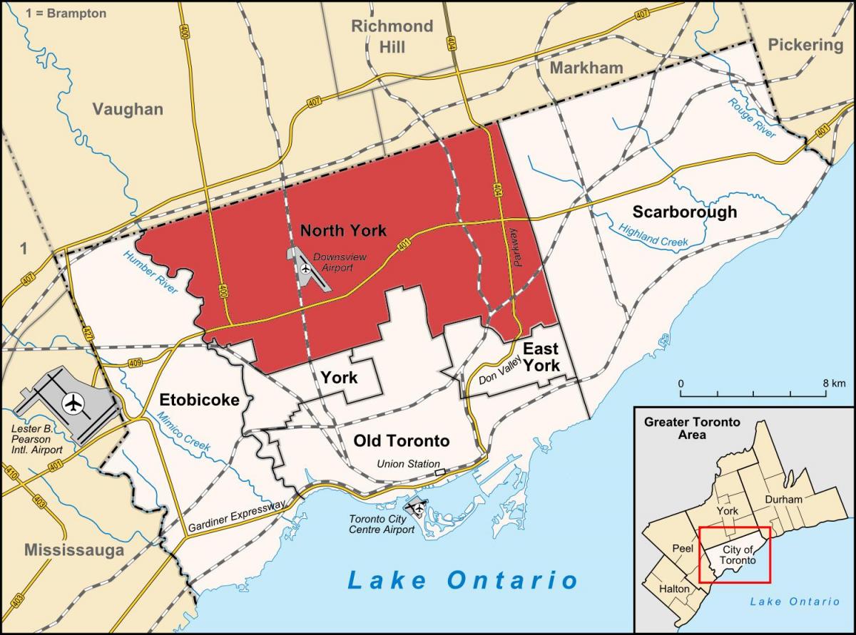 Kaart van North York in Toronto