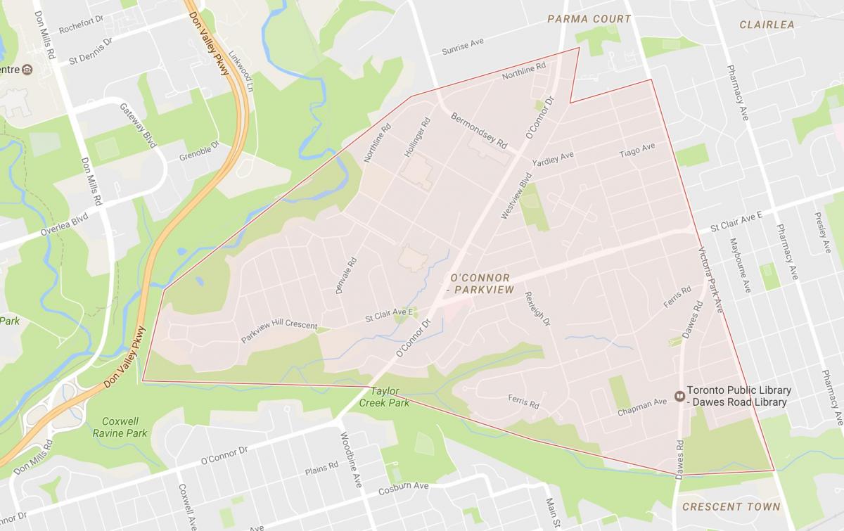 Kaart van O ' Connor–Parkview buurt van Toronto