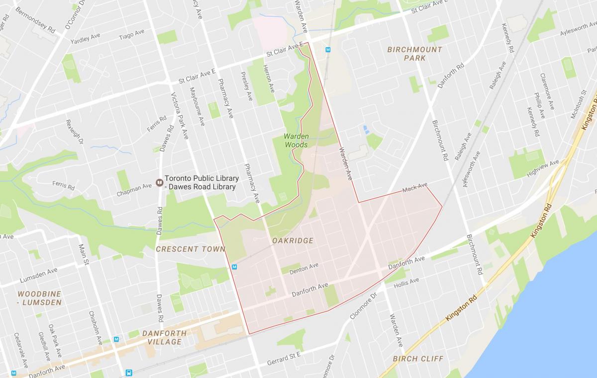 Kaart van Oakridge buurt van Toronto