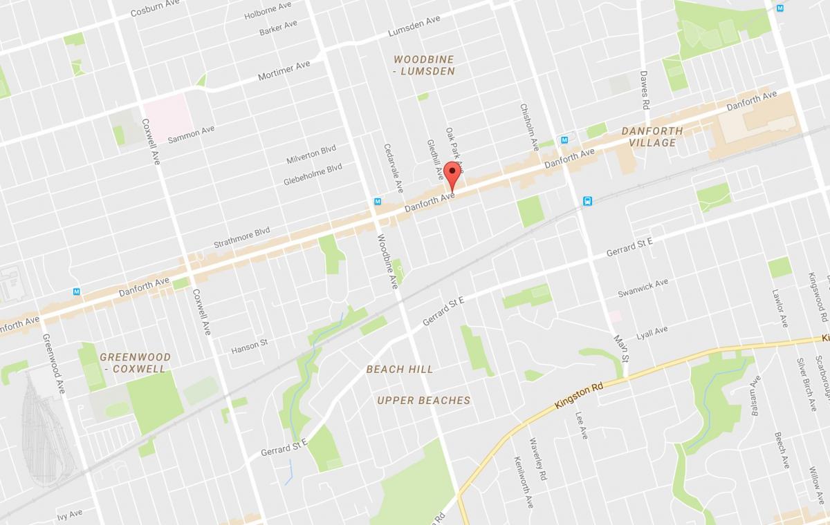 Kaart van Oost-Danforth buurt van Toronto