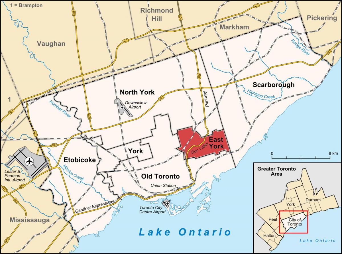 Kaart van Oost-York Toronto