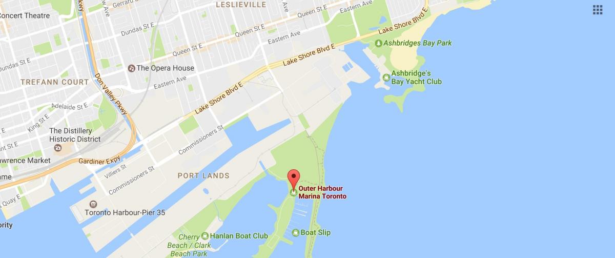 Kaart van de Outer harbour marina Toronto