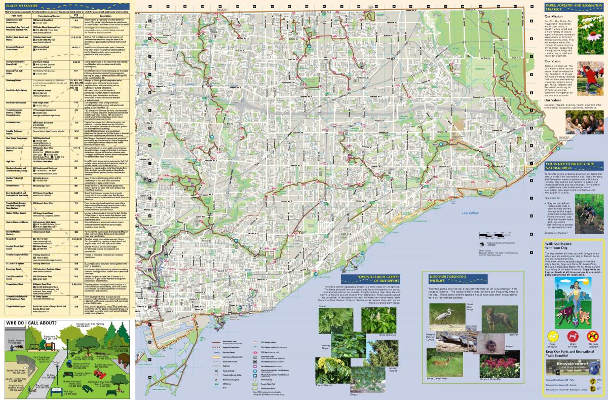 Kaart van parken en wandelpaden-Oosten van Toronto