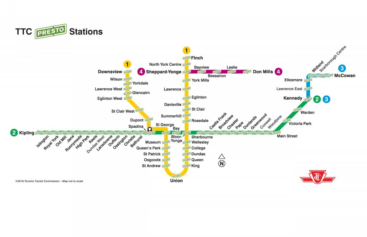 Kaart van presto stations TTC