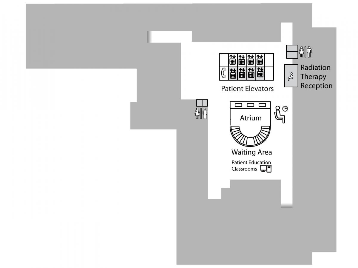 Kaart van Prinses Margaret Cancer Centre Toronto 1e verdieping lager (B1)