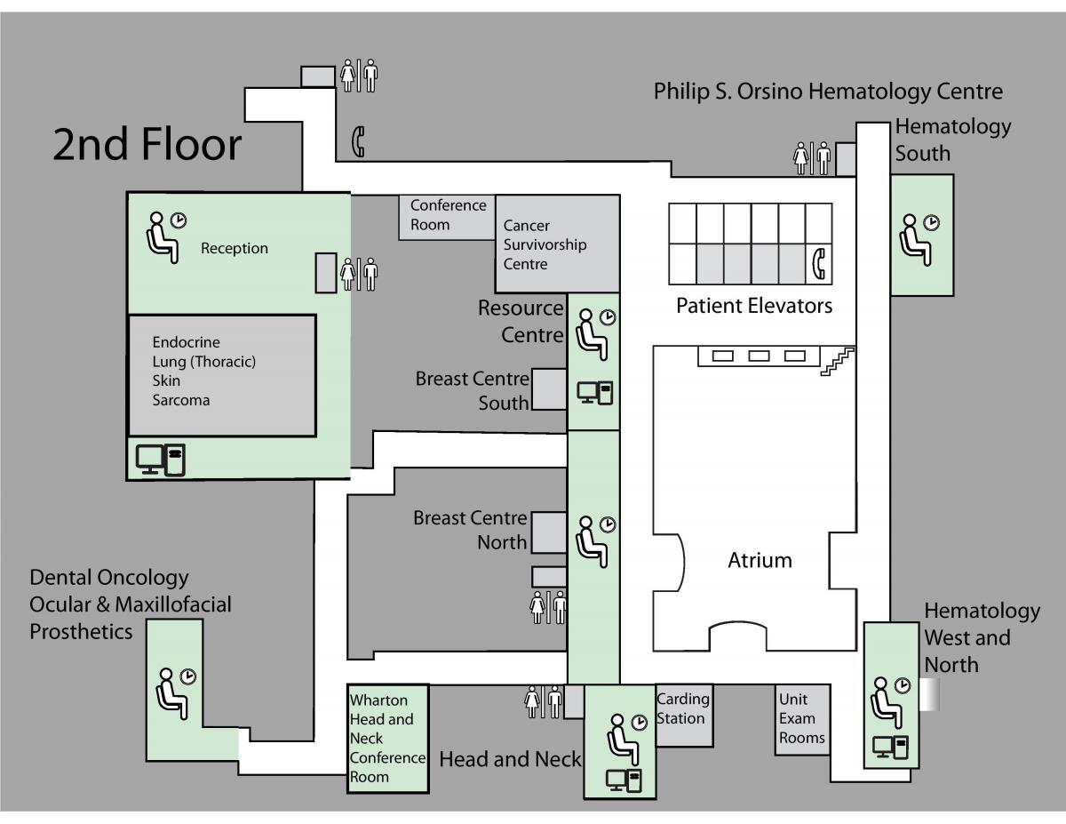 Kaart van Prinses Margaret Cancer Centre Toronto 2e verdieping