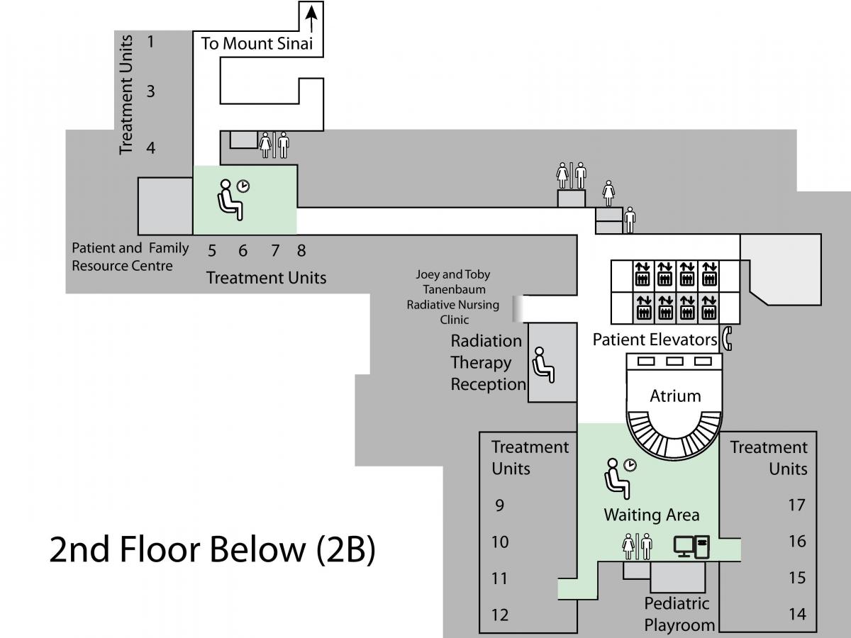 Kaart van Prinses Margaret Cancer Centre Toronto 2e verdieping lager (B2)