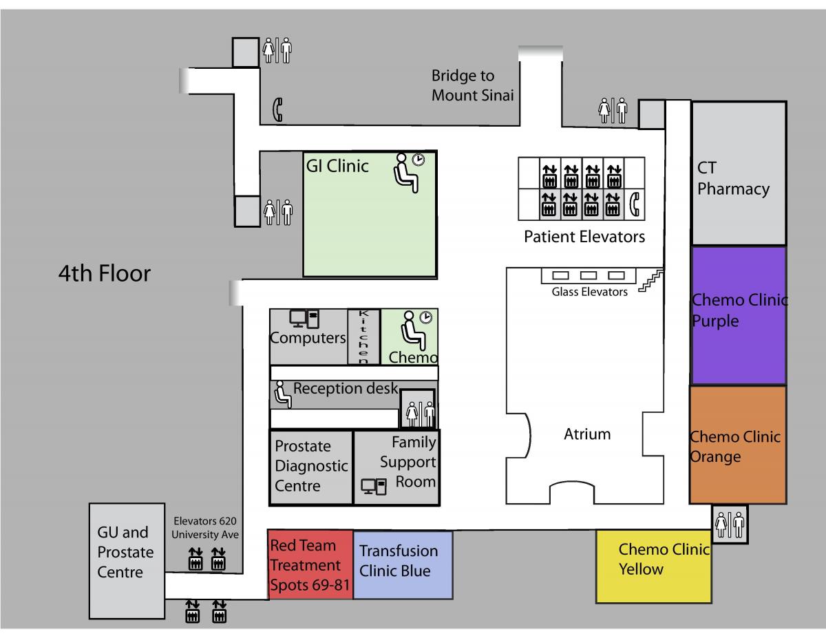 Kaart van Prinses Margaret Cancer Centre Toronto 4e verdieping