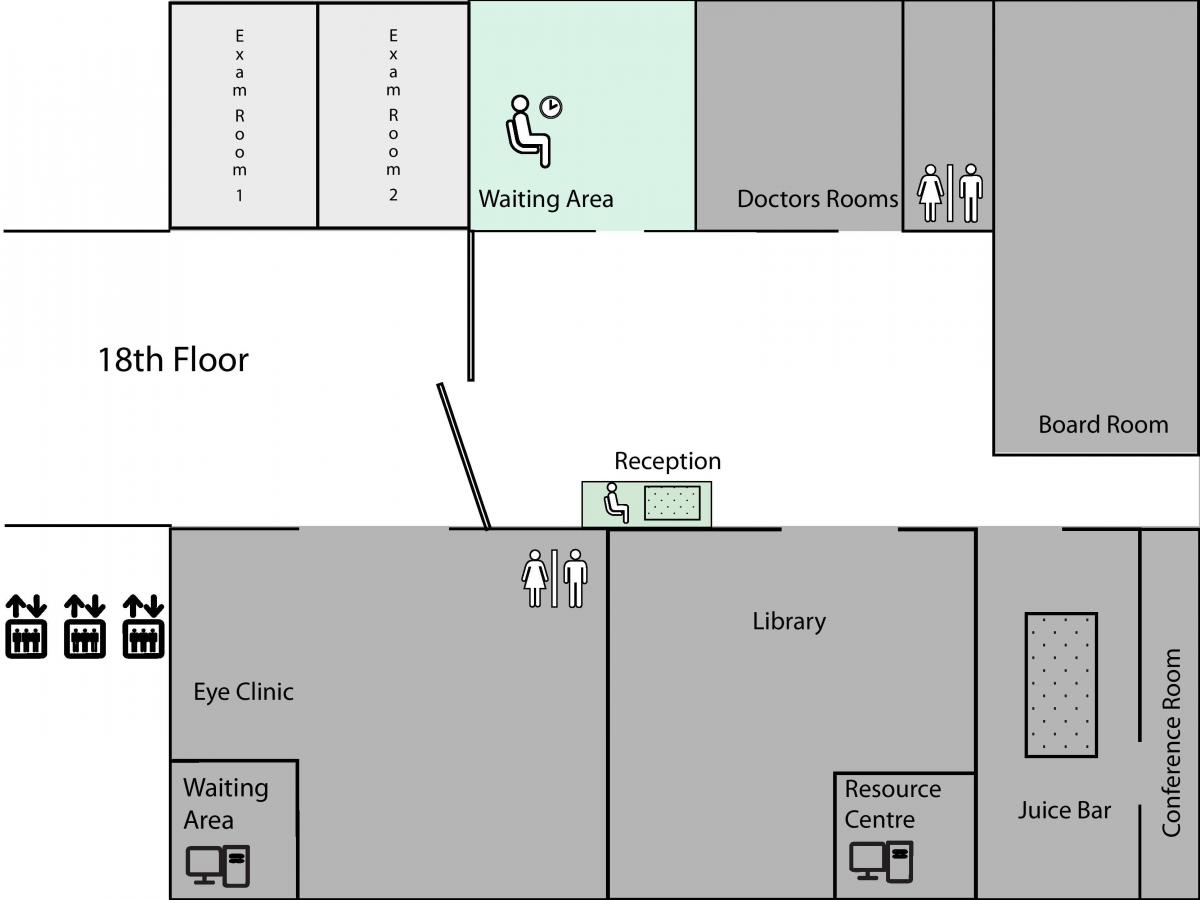 Kaart van Prinses Margaret Kanker Centrum van Toronto, 8e verdieping
