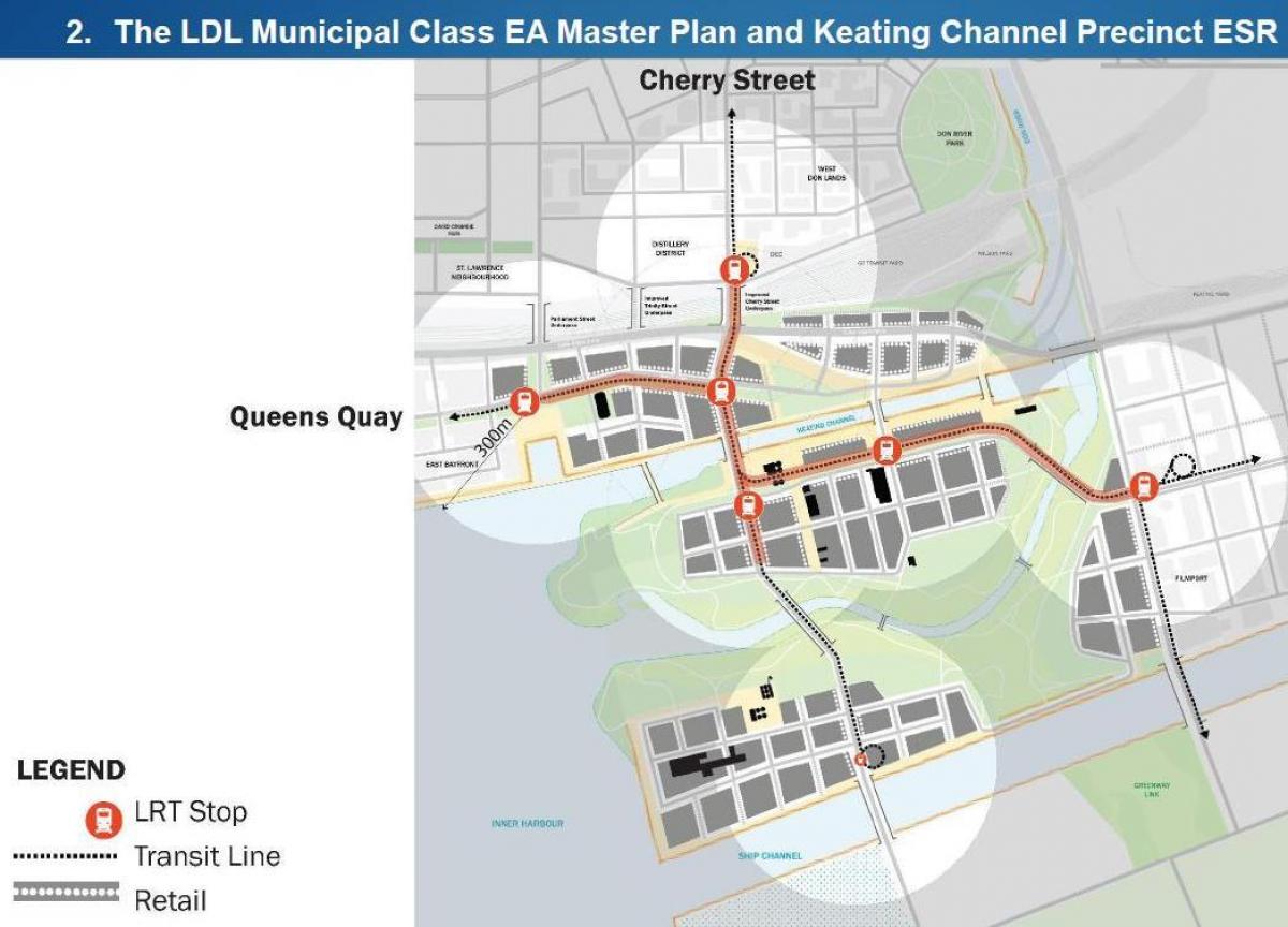 Kaart van Projecten Oost-Waterfront-Oosten Bayfront Toronto