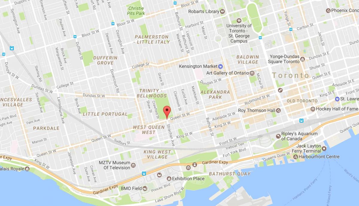 Kaart van Queen Street West buurt van Toronto