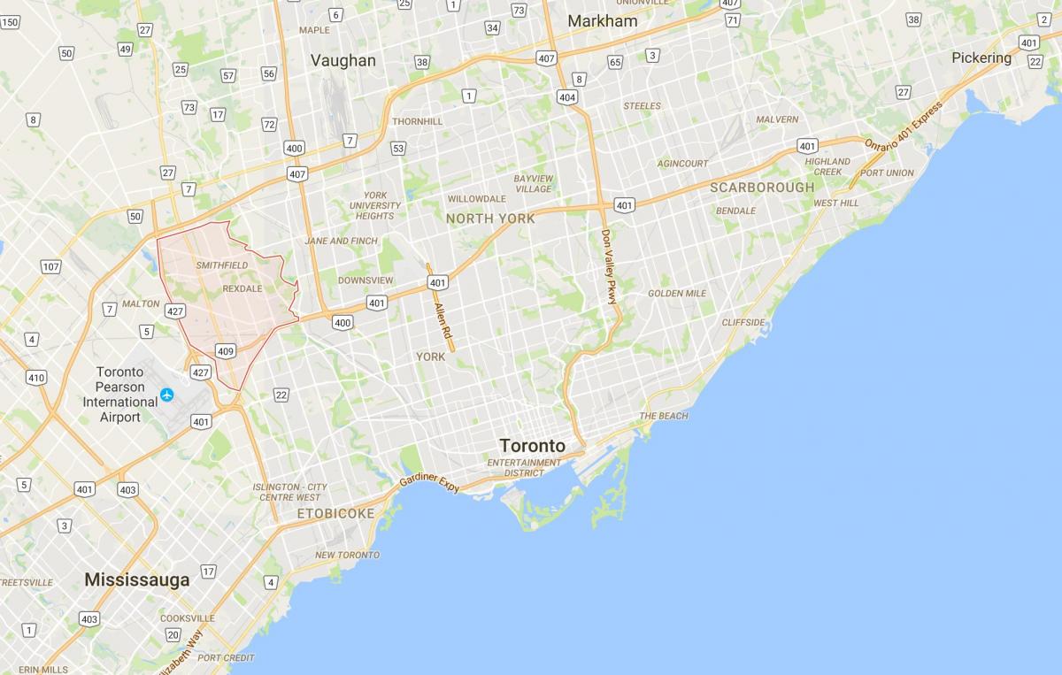 Kaart van Rexdale district van Toronto