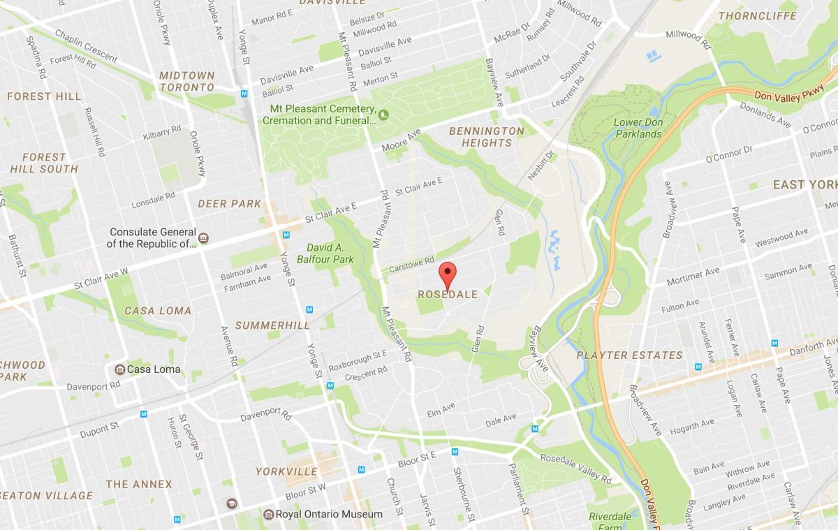 Kaart van Rosedale buurt van Toronto