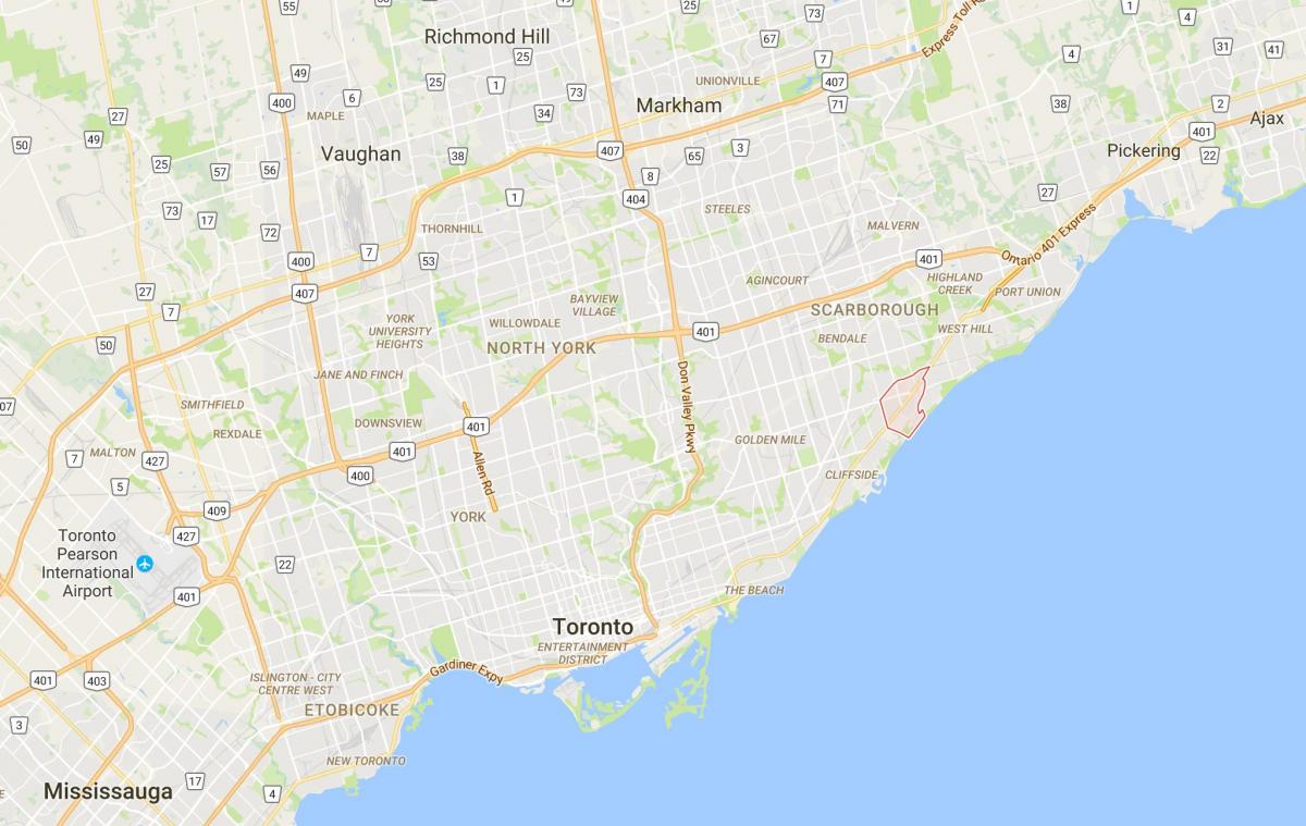 Kaart van Scarborough Dorp district van Toronto