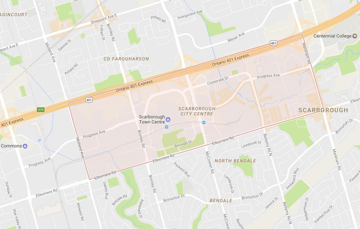 Kaart van Scarborough Stadscentrum wijk van Toronto