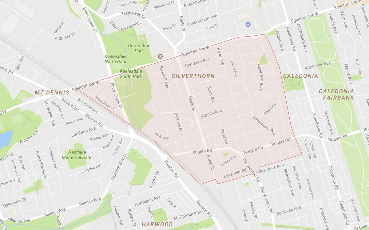 Kaart van Silverthorn buurt van Toronto