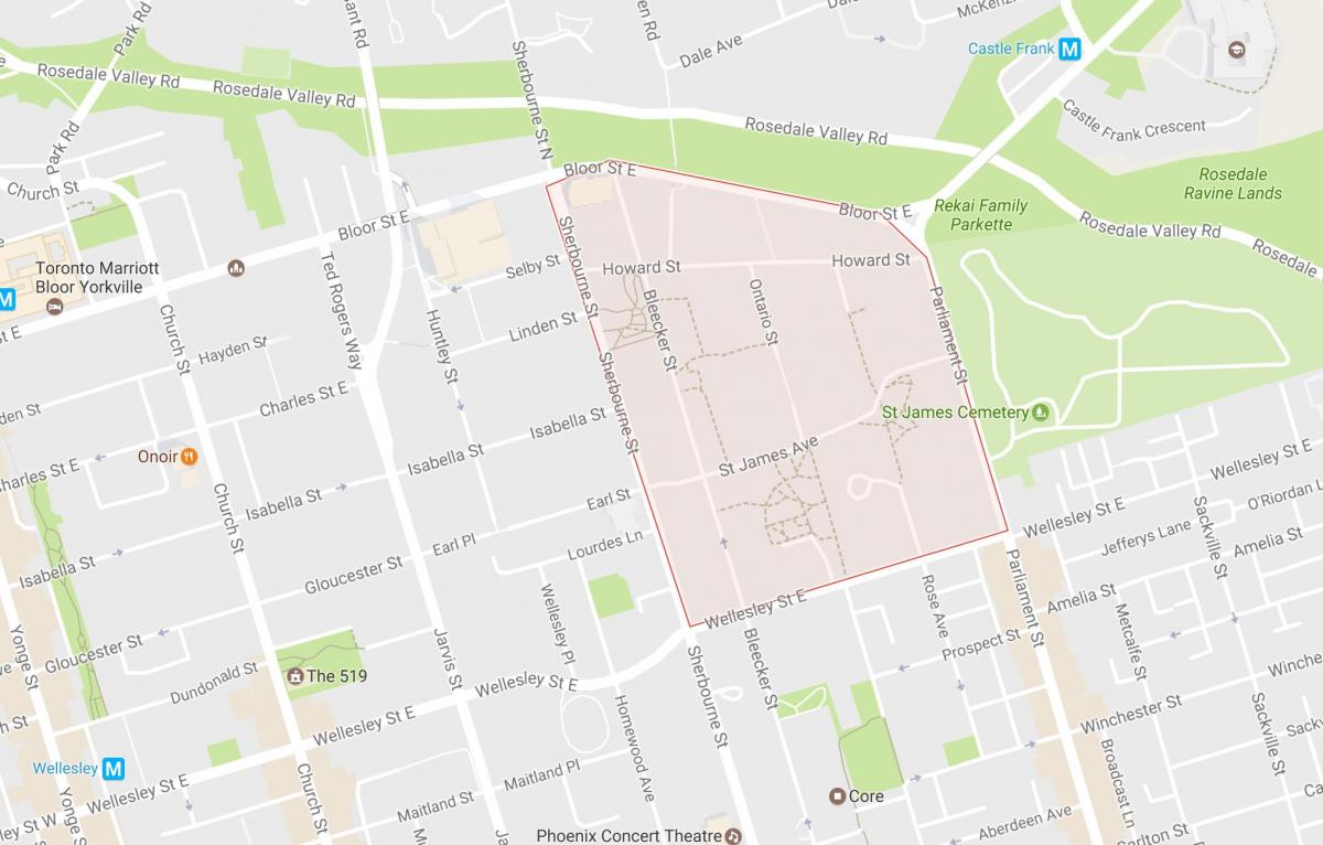 Kaart van St. James Town buurt van Toronto