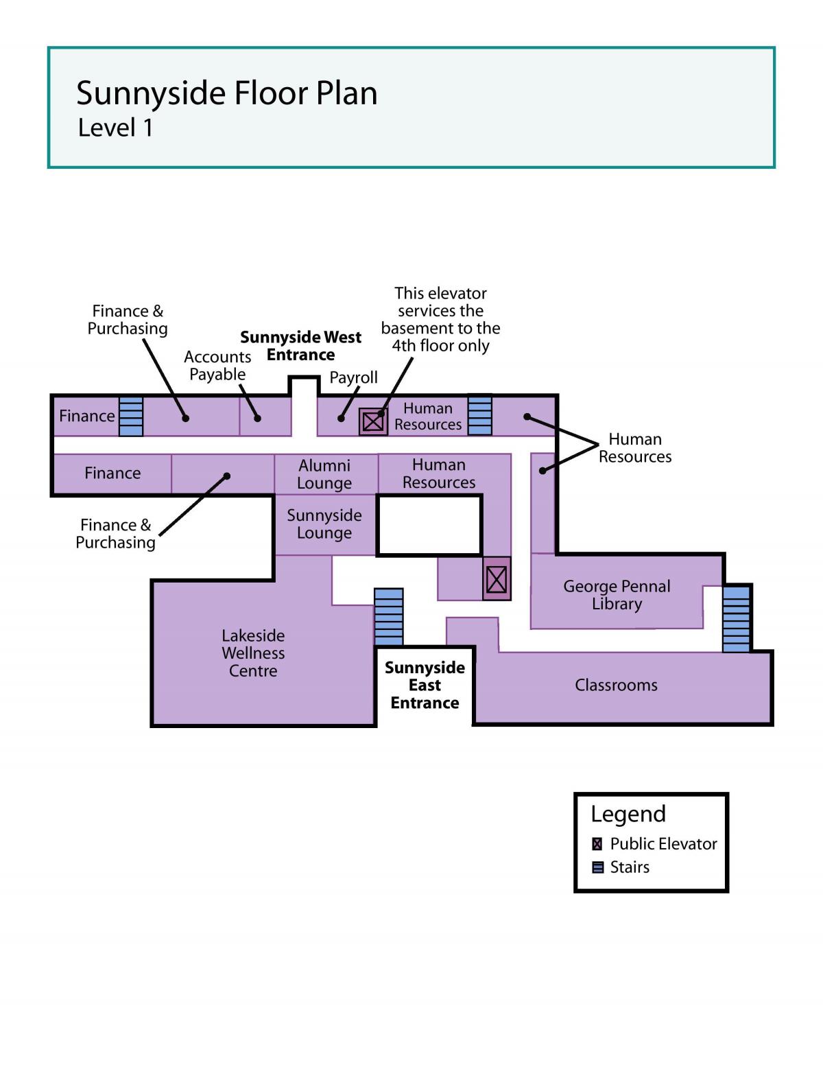 Kaart van St. Joseph ' s Health centre Toronto Sunnyside niveau 1