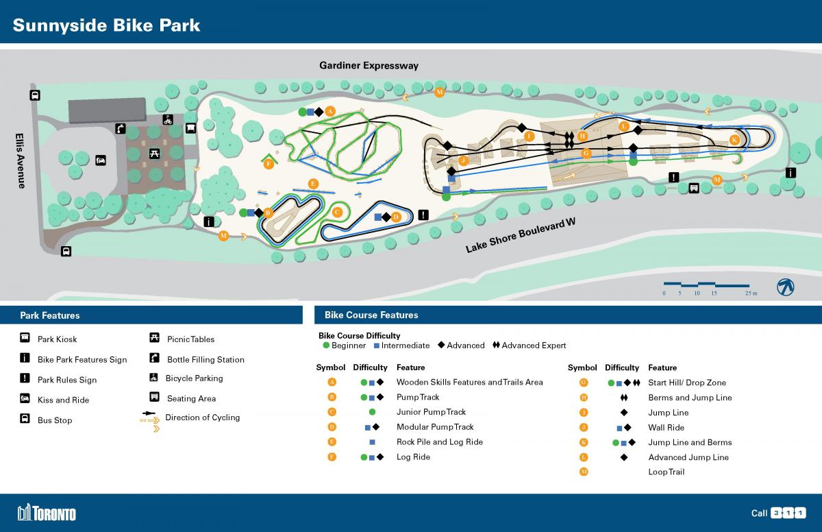 Kaart van Sunnyside Bike Park, Toronto