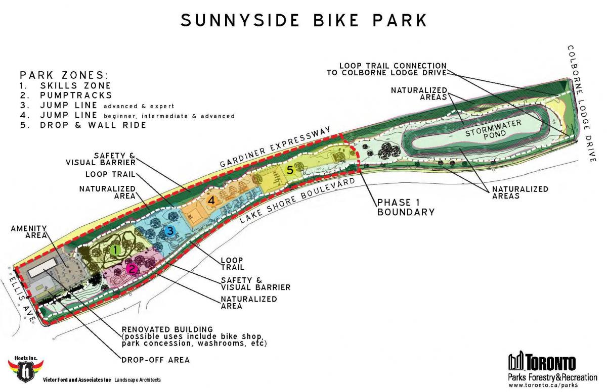 Kaart van Sunnyside Bike Park zone Toronto