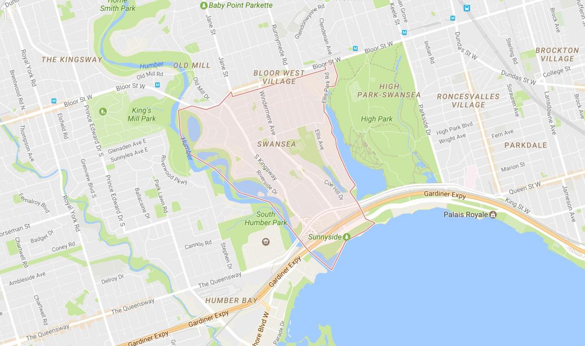 Kaart van Swansea buurt van Toronto