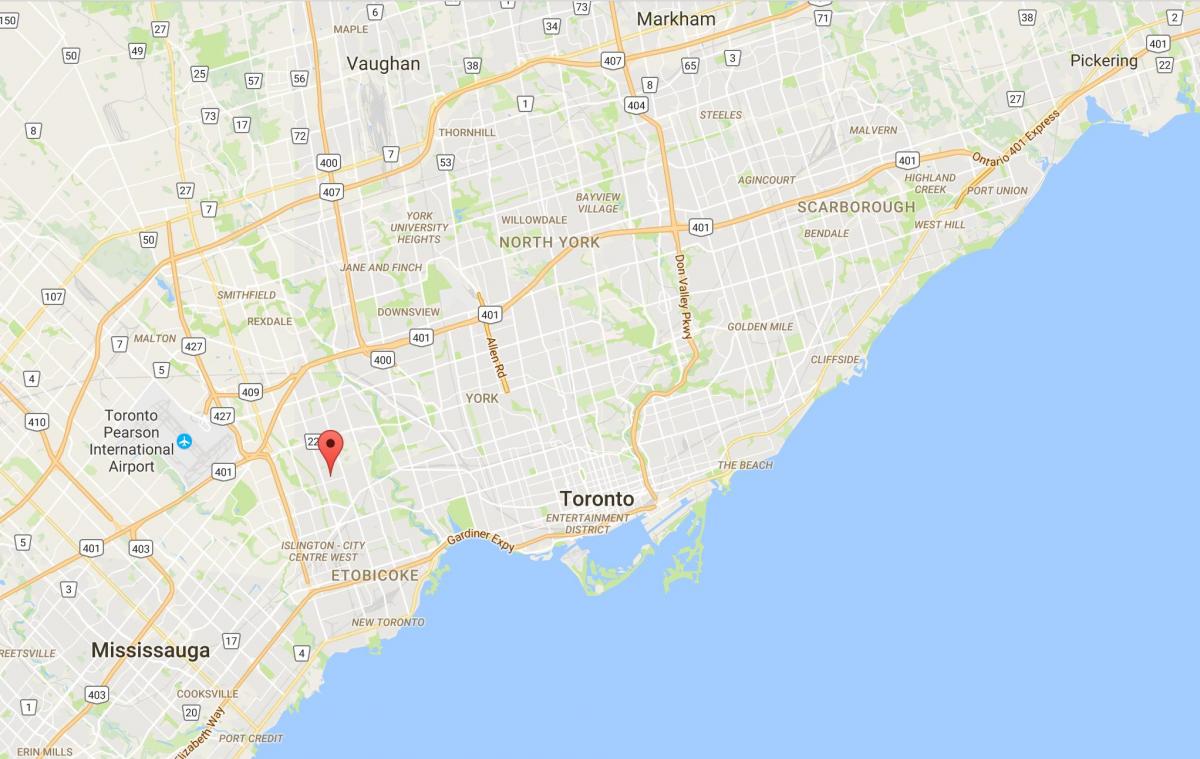 Kaart van Thorncrest Dorp district van Toronto