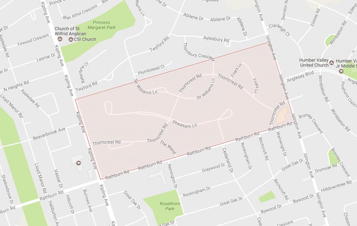 Kaart van Thorncrest Dorp wijk buurt van Toronto
