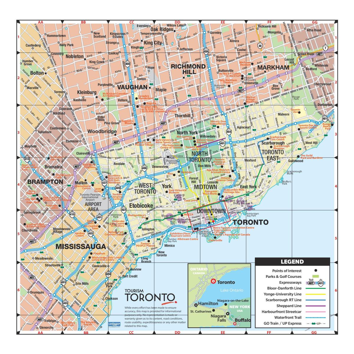 Kaart van de Toeristische Toronto