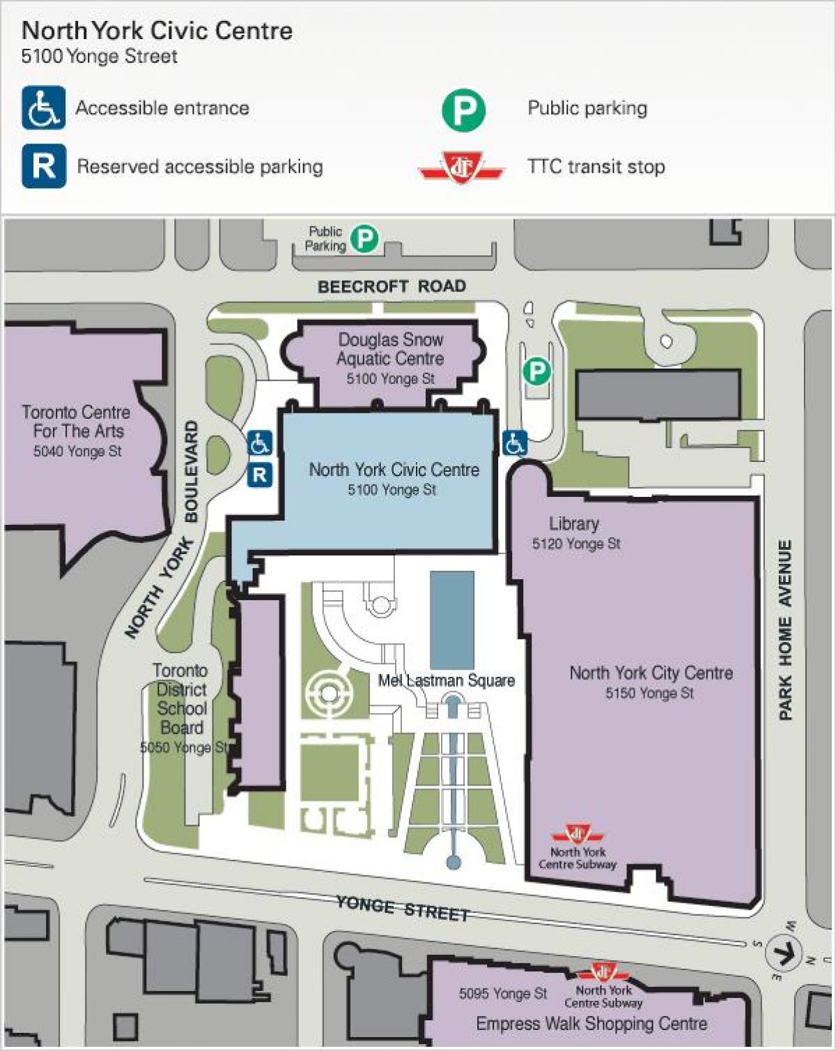 Kaart van Toronto Centrum voor de Kunsten parkeergelegenheid