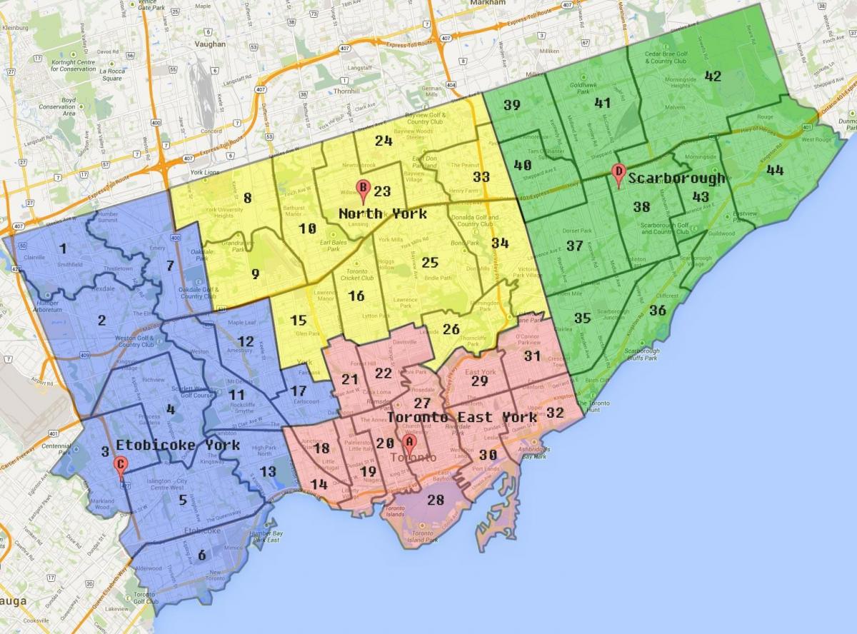 Kaart van Toronto City Grens