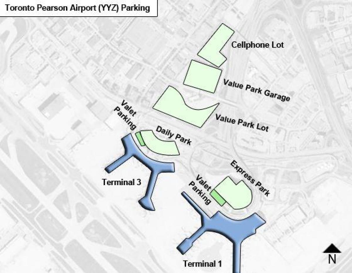 Kaart van Toronto luchthaven Pearson parkeergelegenheid