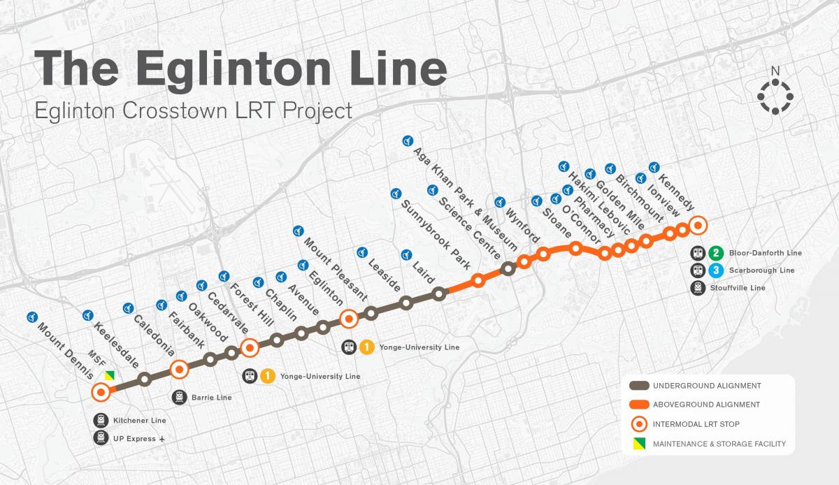 Kaart van de metro Toronto Eglinton line project