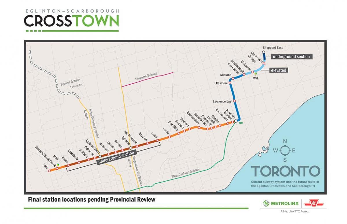Kaart van Toronto metro lijn 5 Eglinton