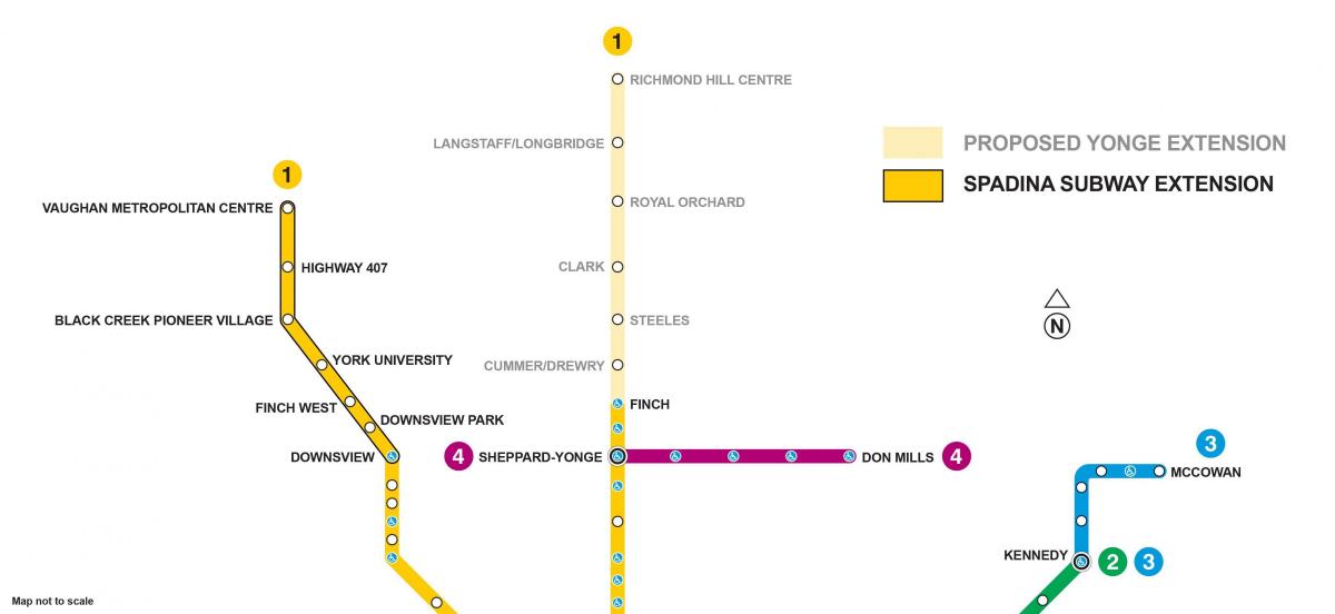 Kaart van Toronto metro-uitbreiding