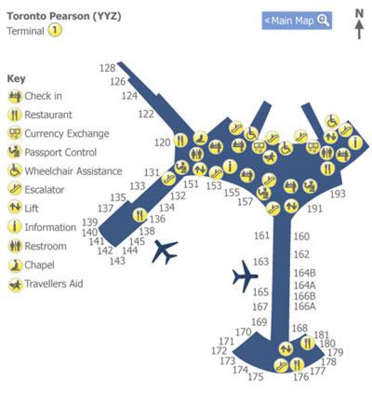 Kaart van Toronto Pearson airport terminal 1