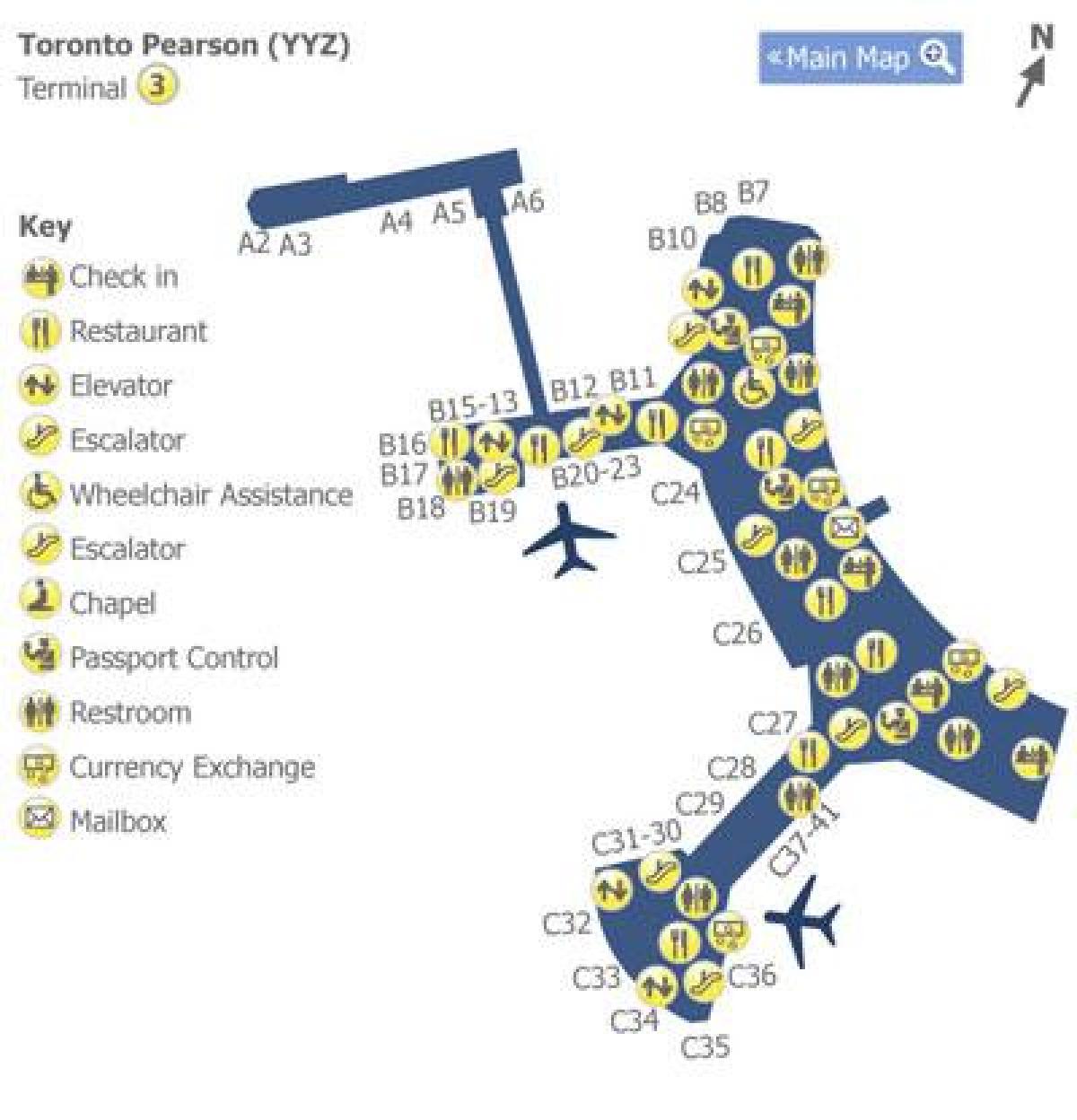Kaart van Toronto Pearson airport terminal 3