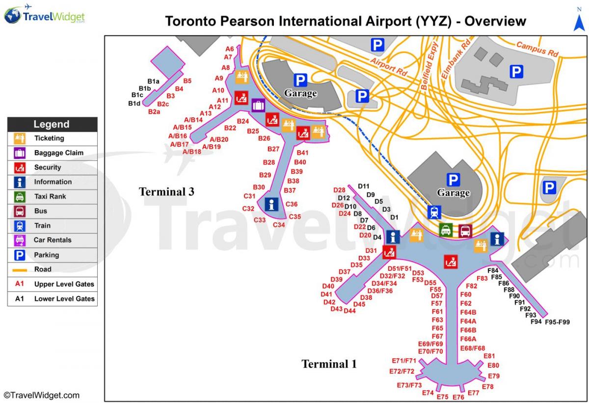 Kaart van Toronto Pearson international airport