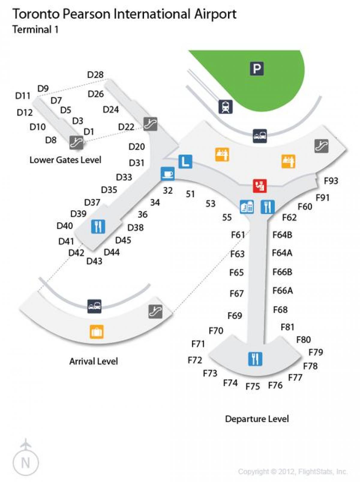 Kaart van Toronto Pearson international airport terminal 1