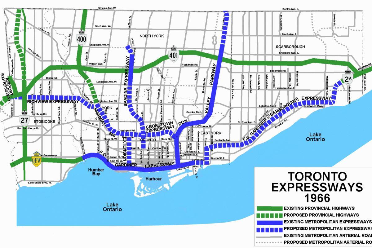 Kaart van Toronto snelwegen