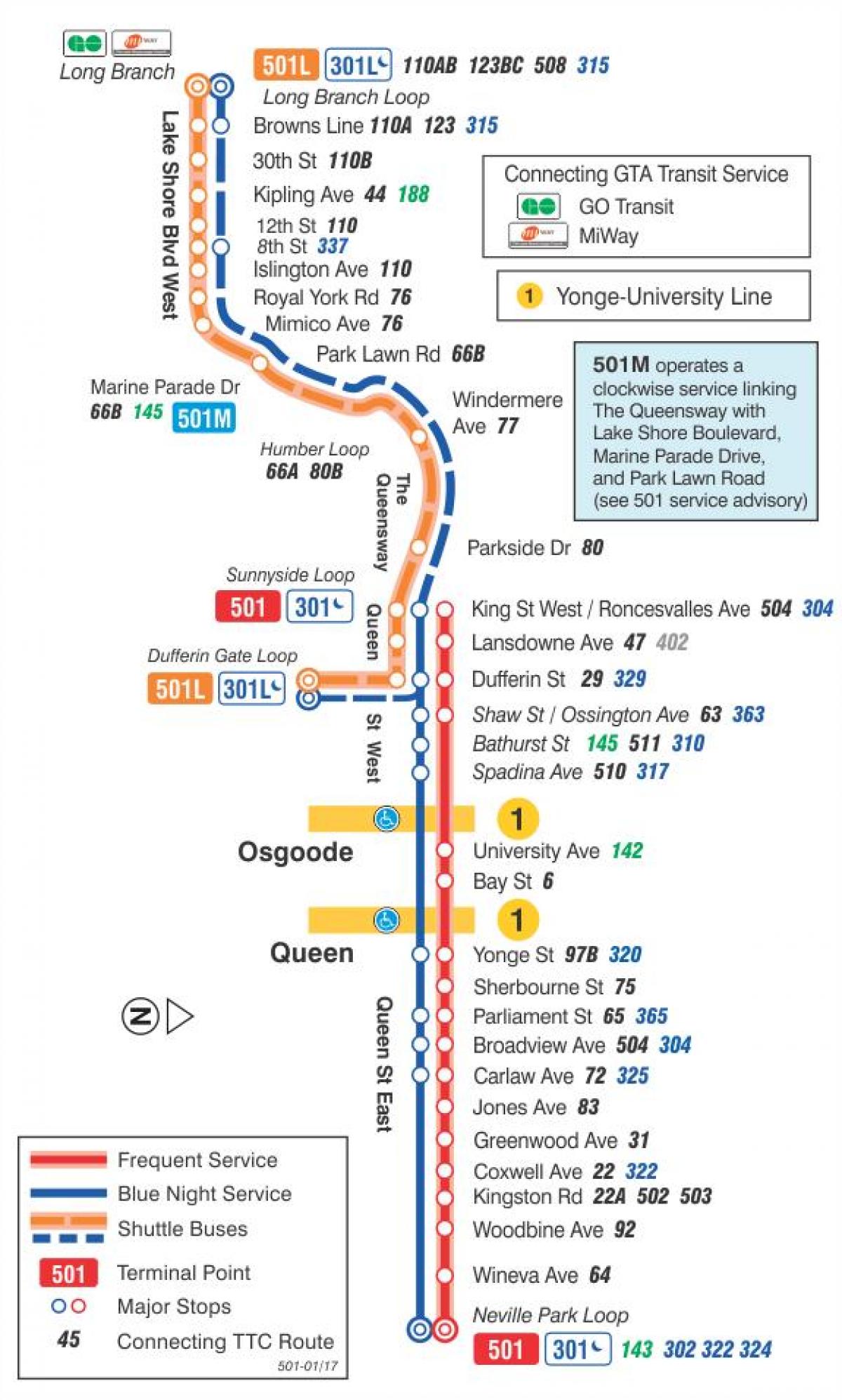 Kaart van tram lijn 501 Koningin