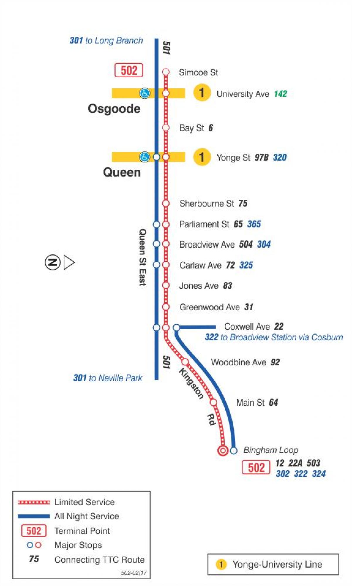 Kaart van tram lijn 502 Downtowner