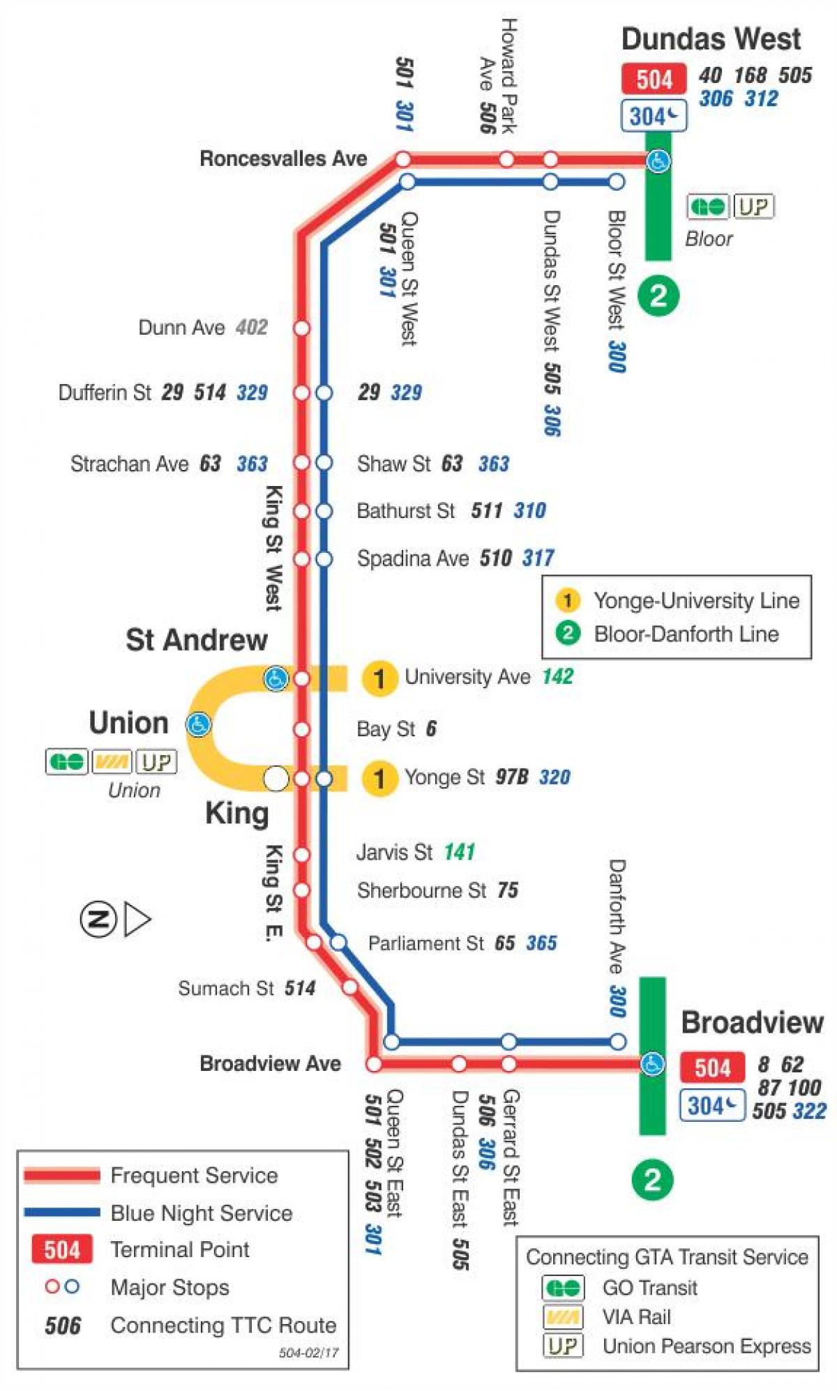 Kaart van tram lijn 504 Koning
