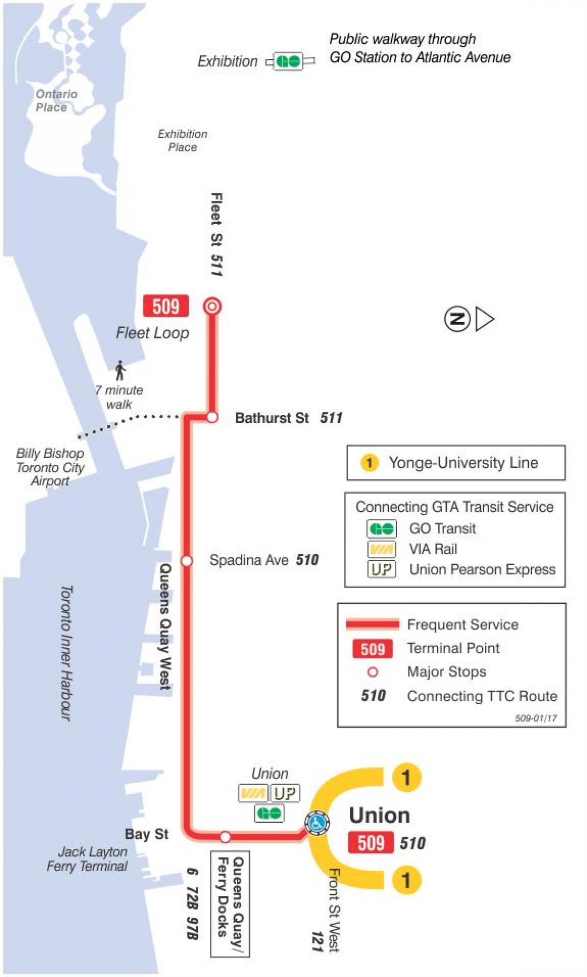 Kaart van tram lijn 509 Harbourfront
