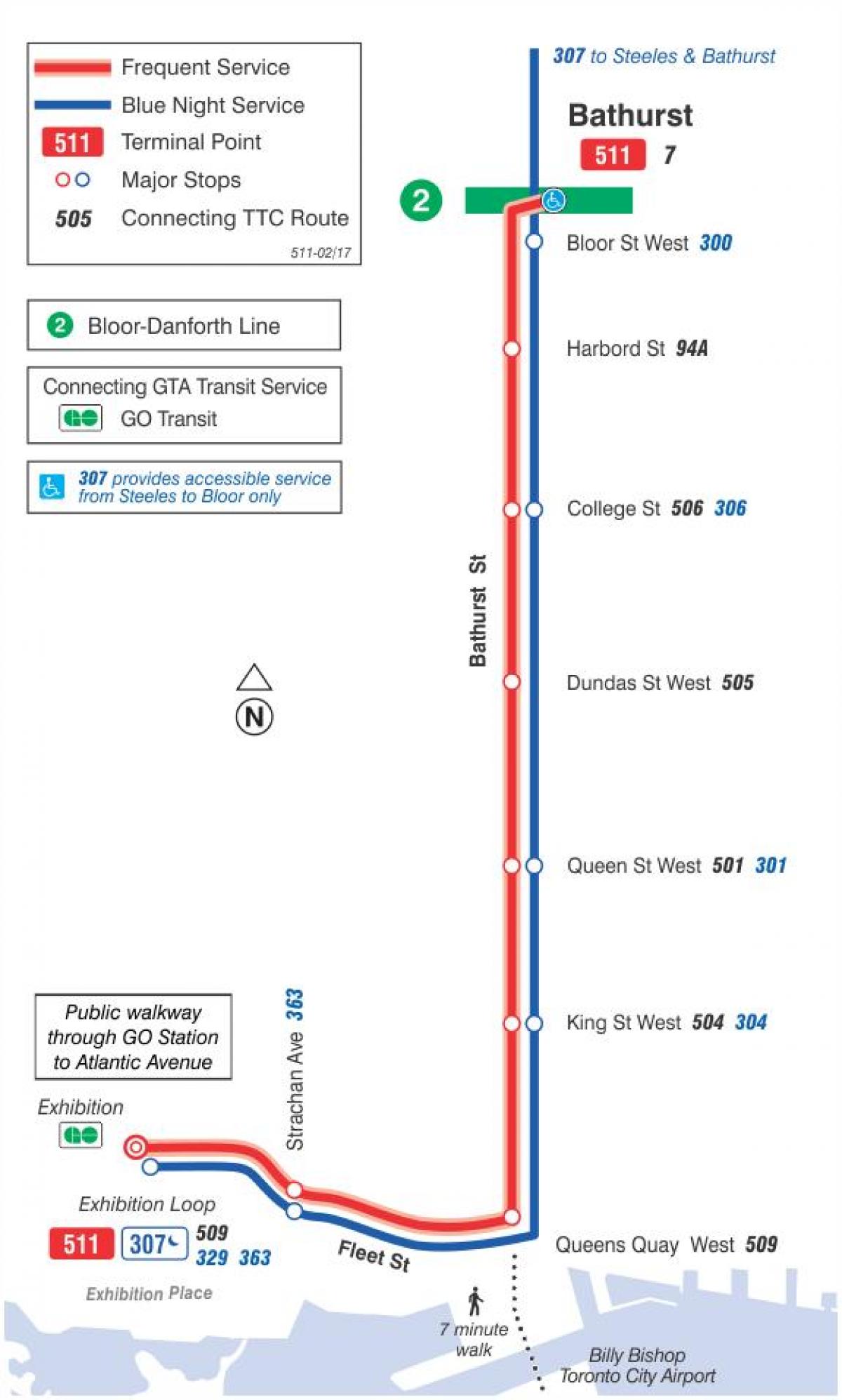 Kaart van tram lijn 511 Bathurst