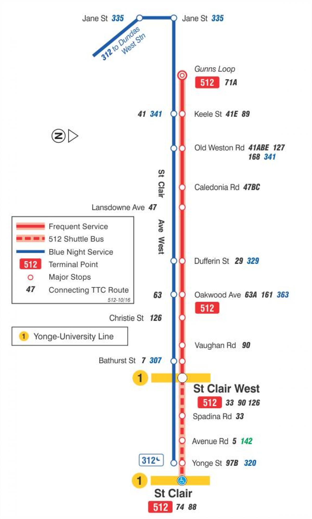 Kaart van tram lijn 512 St. Clair