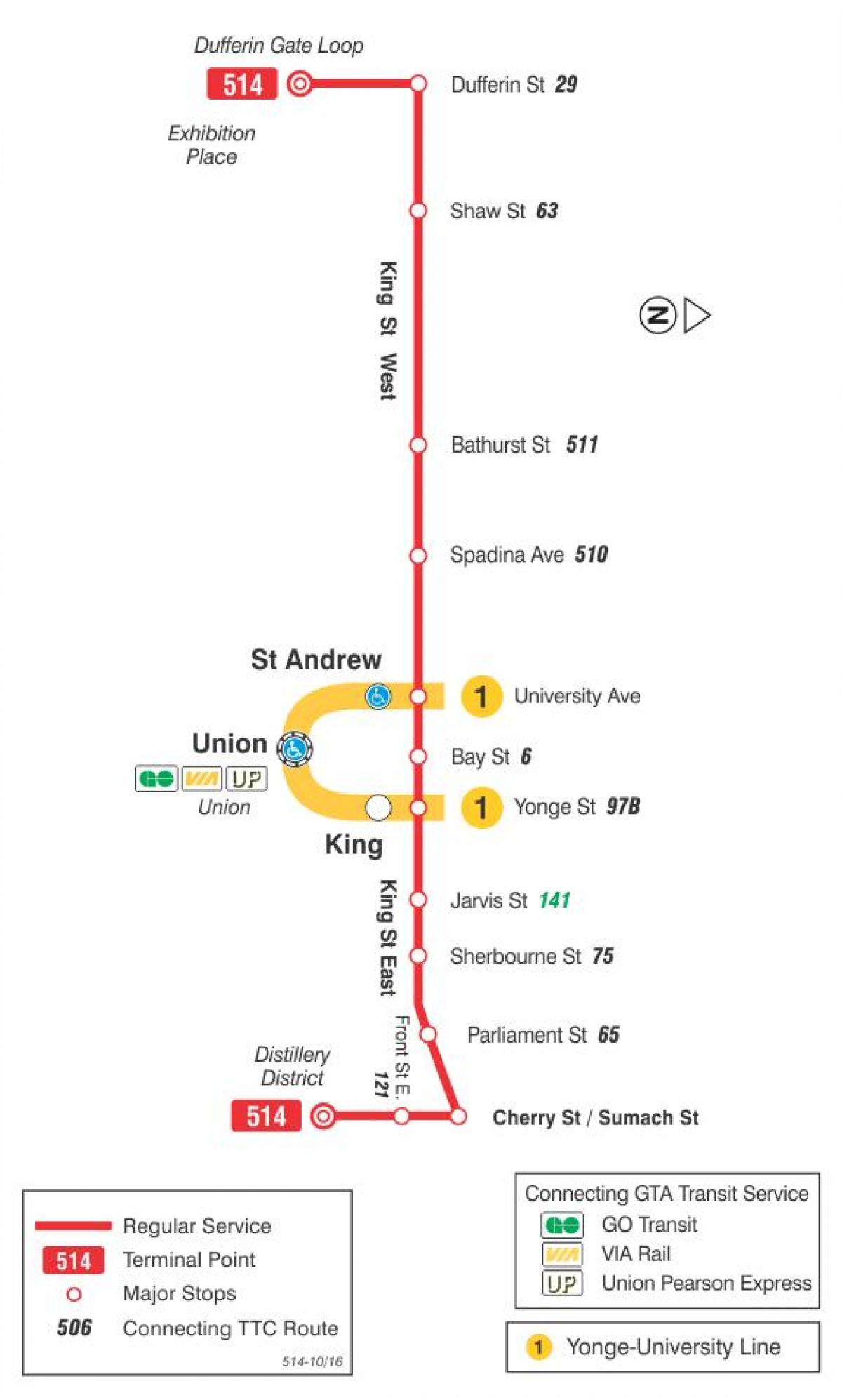 Kaart van tram lijn 514 Cherry