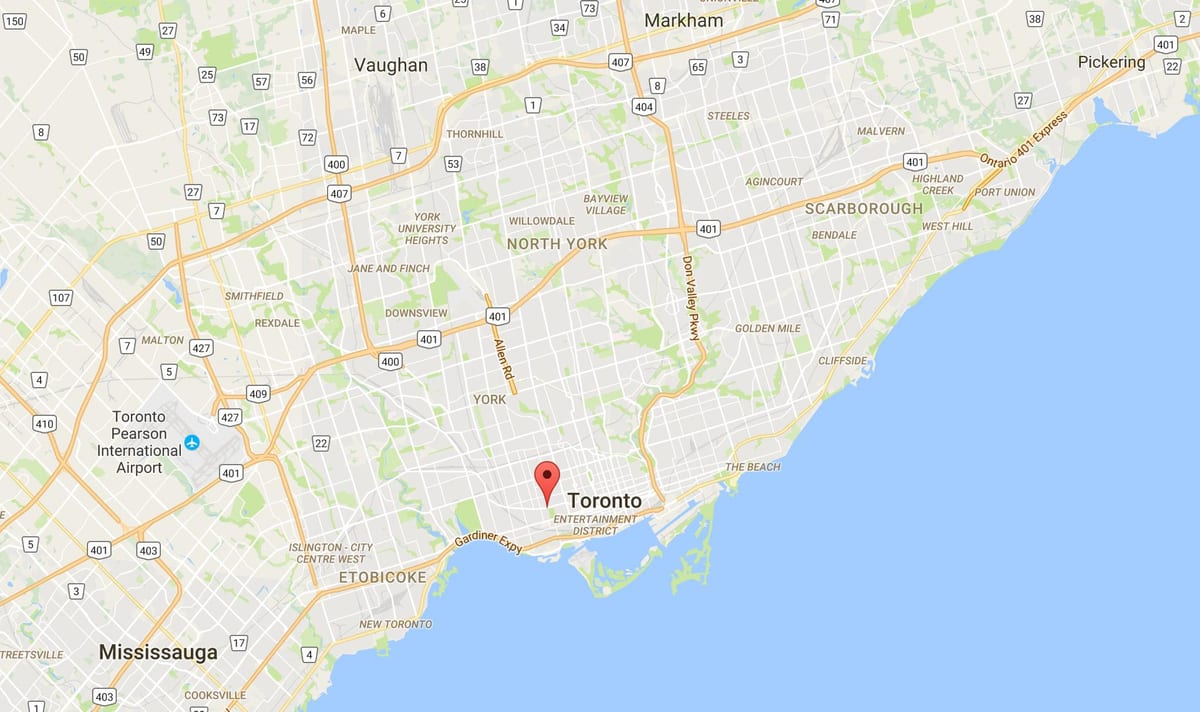 Kaart van de drie-eenheid–Bellwoods district van Toronto